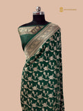 Regal Green Pure Katan SIlk Handloom Banarasi Saree - All Over Jaal