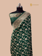 Regal Green Pure Katan SIlk Handloom Banarasi Saree - All Over Jaal