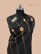 Jet black Pure Kora Silk Handloom Banarasi Saree - All Over Stripes