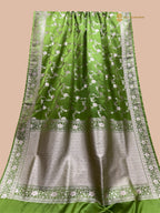 Dual Shade Green Premium Mashru Katan Silk Banarasi Saree - All Over Jaal