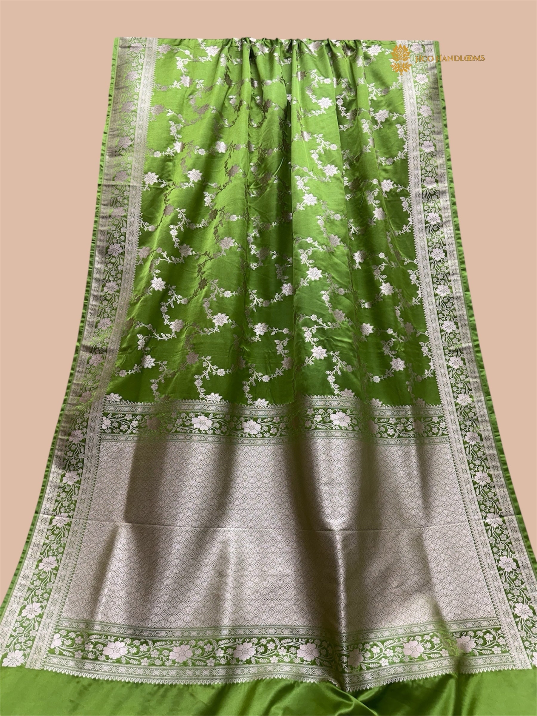 Dual Shade Green Premium Mashru Katan Silk Banarasi Saree - All Over Jaal
