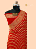 Red Pure Khaddi Georgette Silk Handloom Banarasi Saree