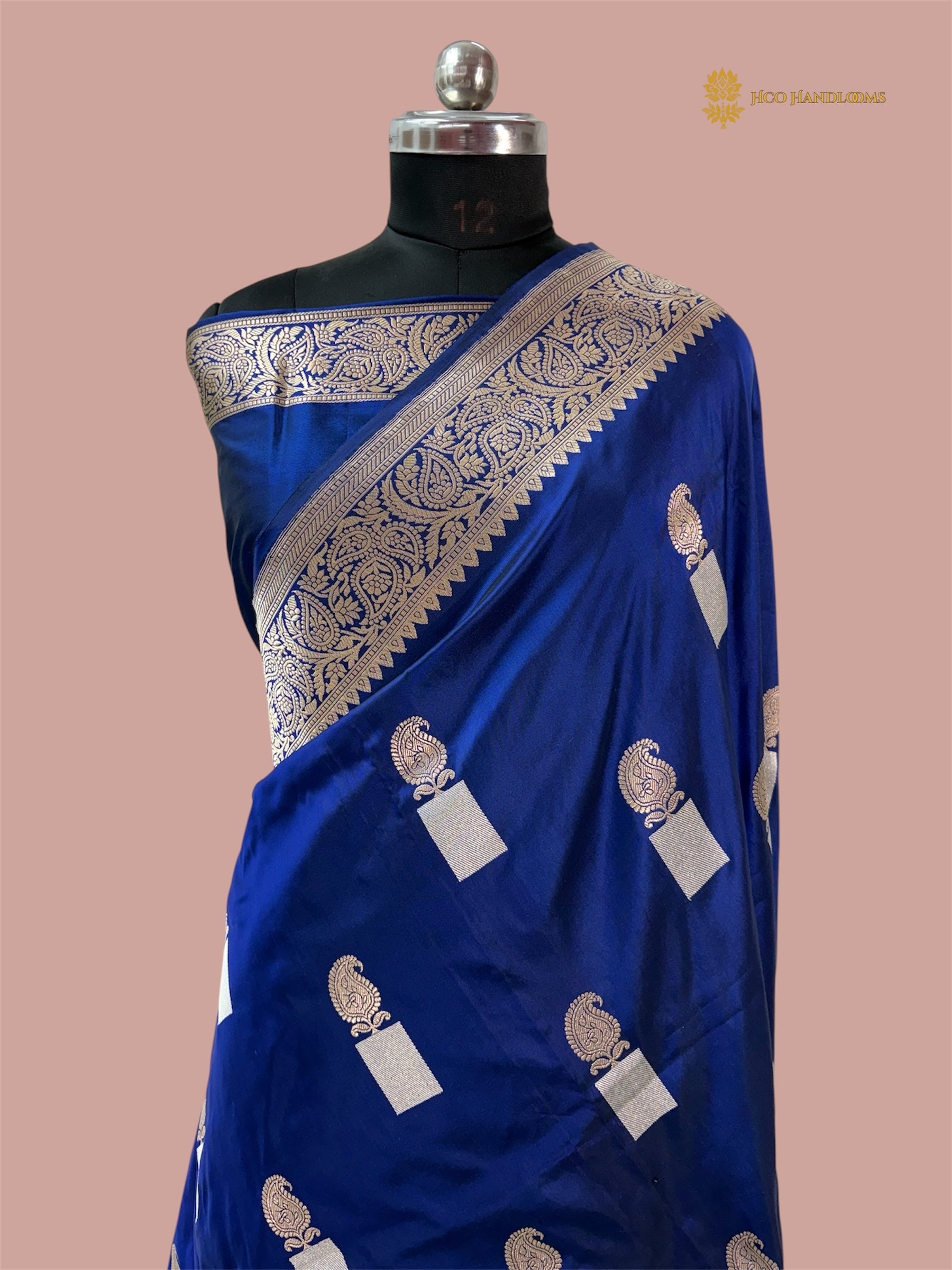 Regal Blue Pure Katan Silk Handloom Banarasi saree - All Over Kadhua Paisley Motifs