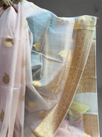 Regal Baby Pink Pure Kora Silk Handloom Banrasi Saree - All Over Kadhua Motifs