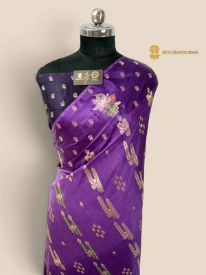 Purple Gradient Premium Soft Silk Banarasi Saree - All Over Meenakari Motifs