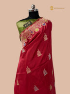 Regal Red Pure Katan Silk Handloom Banarasi Saree - All Over Kadhua Meenakari Motifs