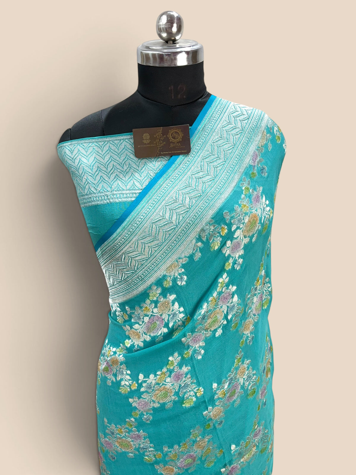 Light Blue Pure Khaddi Georgette Silk handloom Banarasi Saree - Water Zari