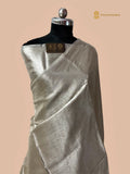 Silver Pure Molten Tissue Silk Tanchui Brocade Handloom Banarasi Saree