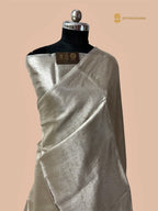 Silver Pure Molten Tissue Silk Tanchui Brocade Handloom Banarasi Saree
