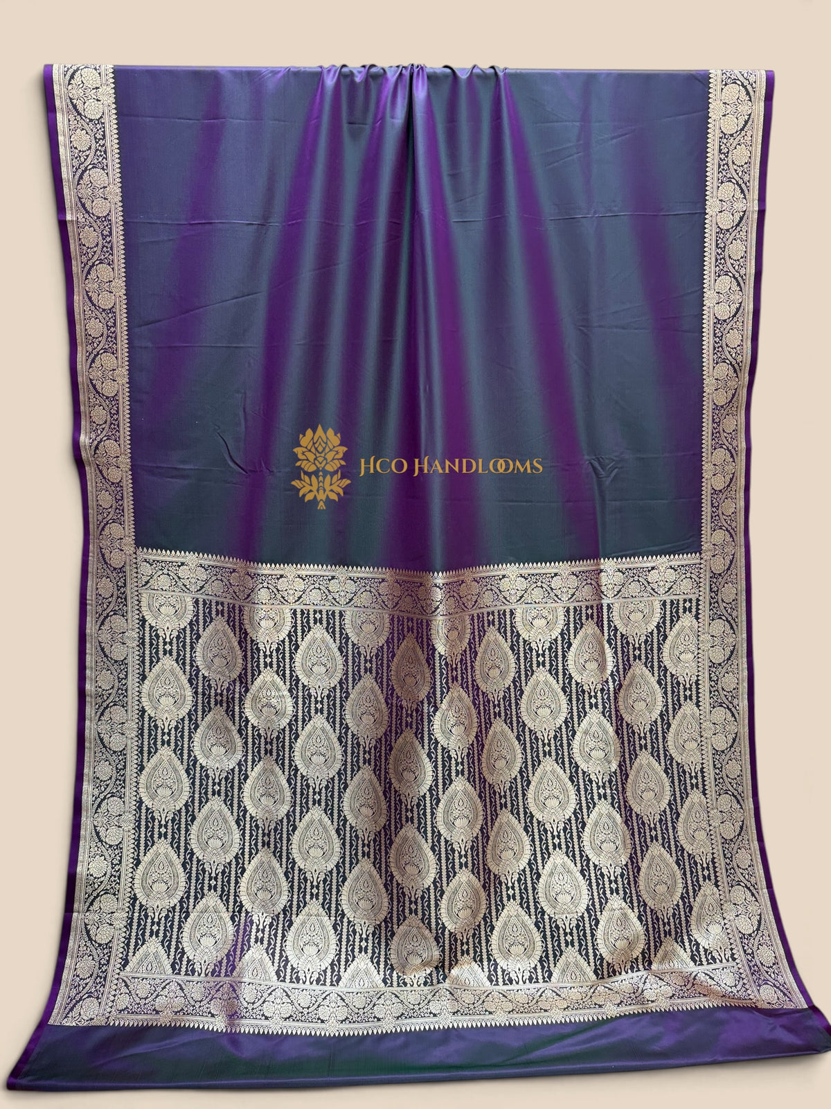 Purple Premium Mashru Katan Satin Silk Banarasi Saree with Plain Body