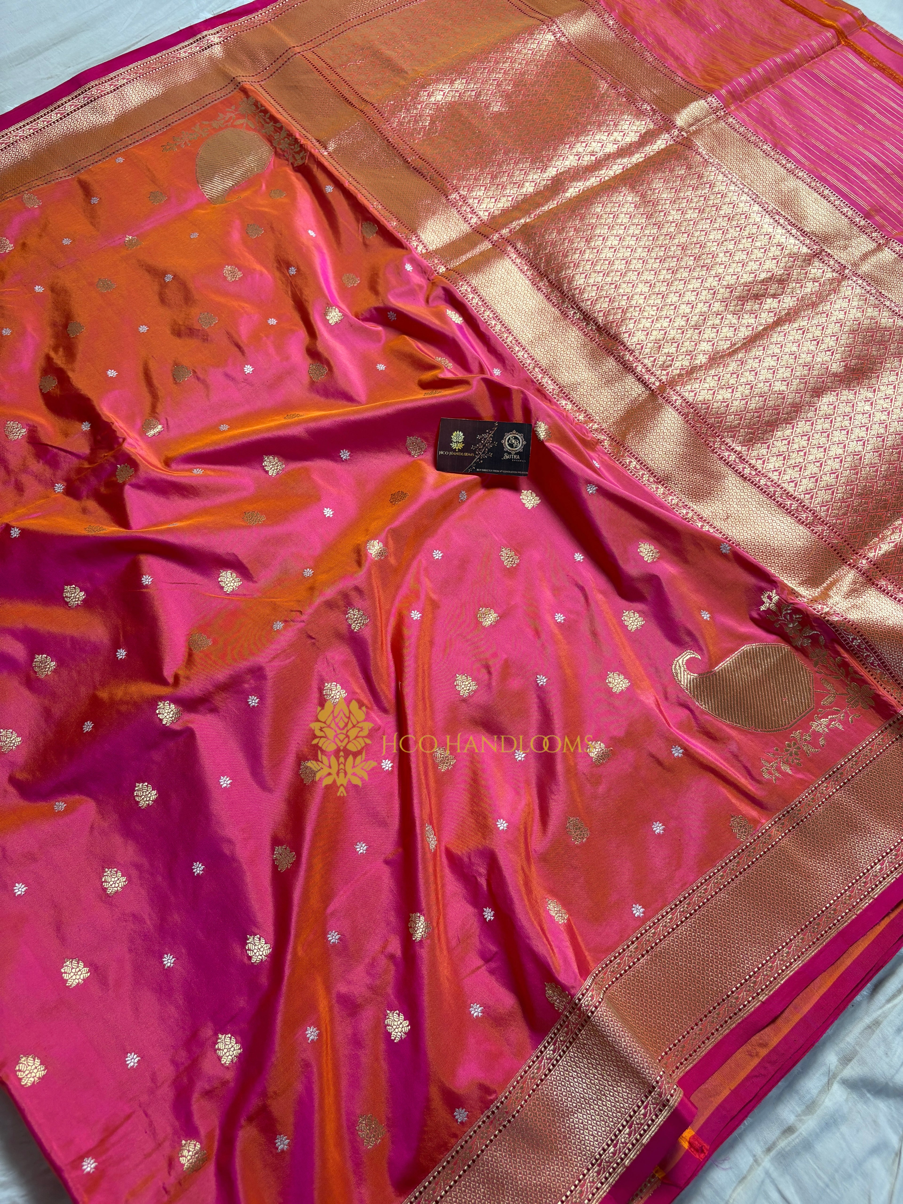 Pure Katan Silk Handloom Banarasi Saree - All Over Kadhua Motifs With Konya