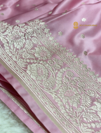Baby Pink Premium Mashru Katan Silk Banarasi saree - Small Motifs