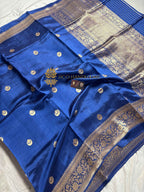 Blue Pure Mango Katan Silk Handloom Banarasi Saree - All Over Chand Tara Motifs