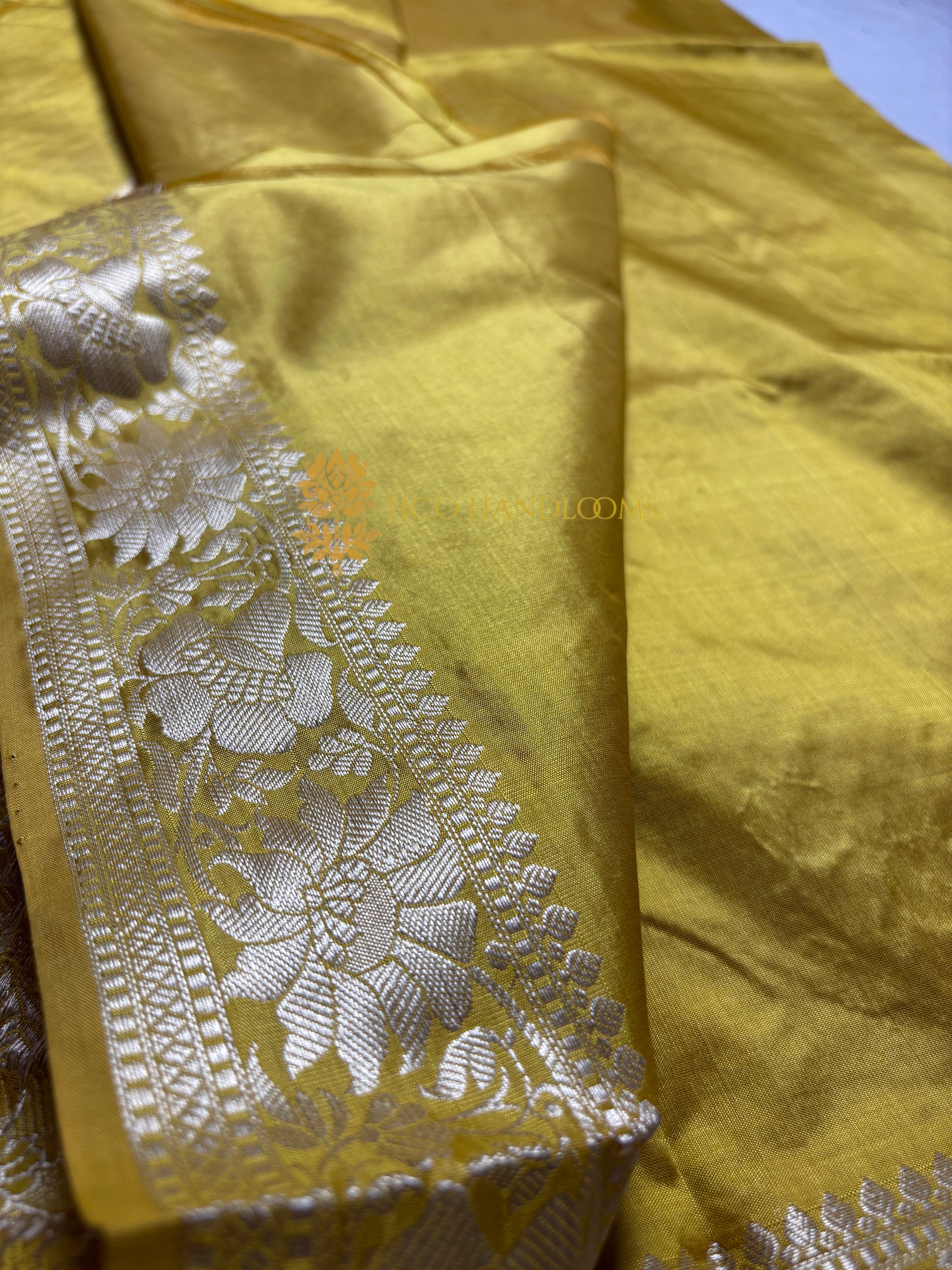 Yellow Pure Katan Silk Handloom Banarasi Saree - All Over Kadhua Motifs