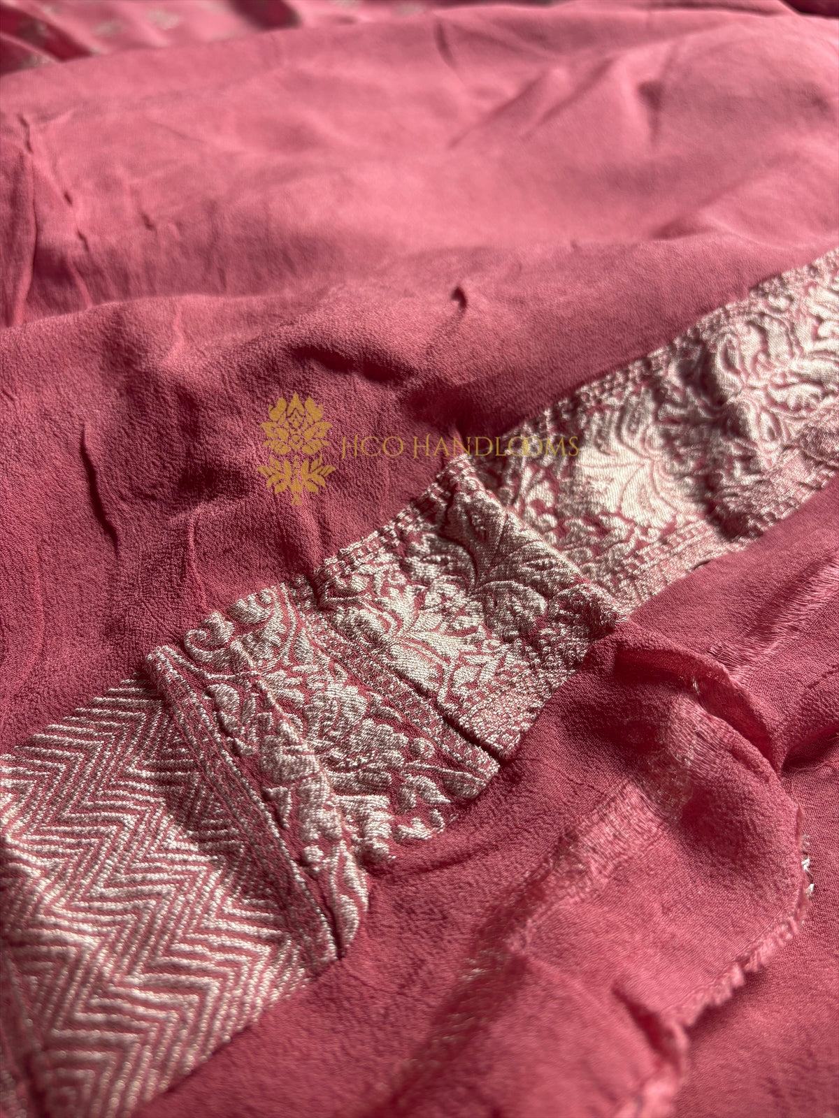 Onion Pink Pure Khaddi Georgette Silk Handloom Banarasi Saree - Water Zari