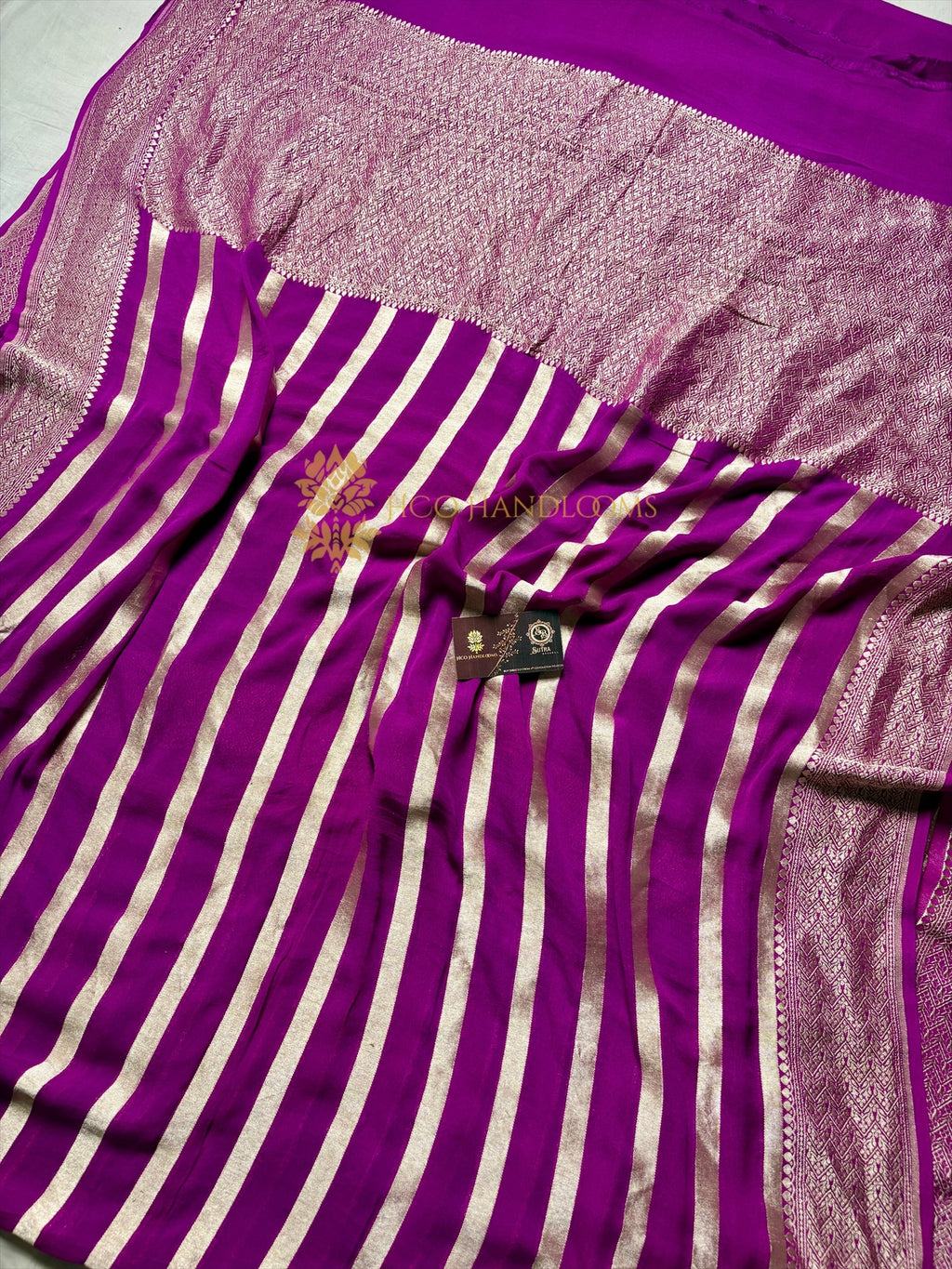 Magenta Pure Khaddi Georgette Silk Handloom Banarasi Saree - Water Zari