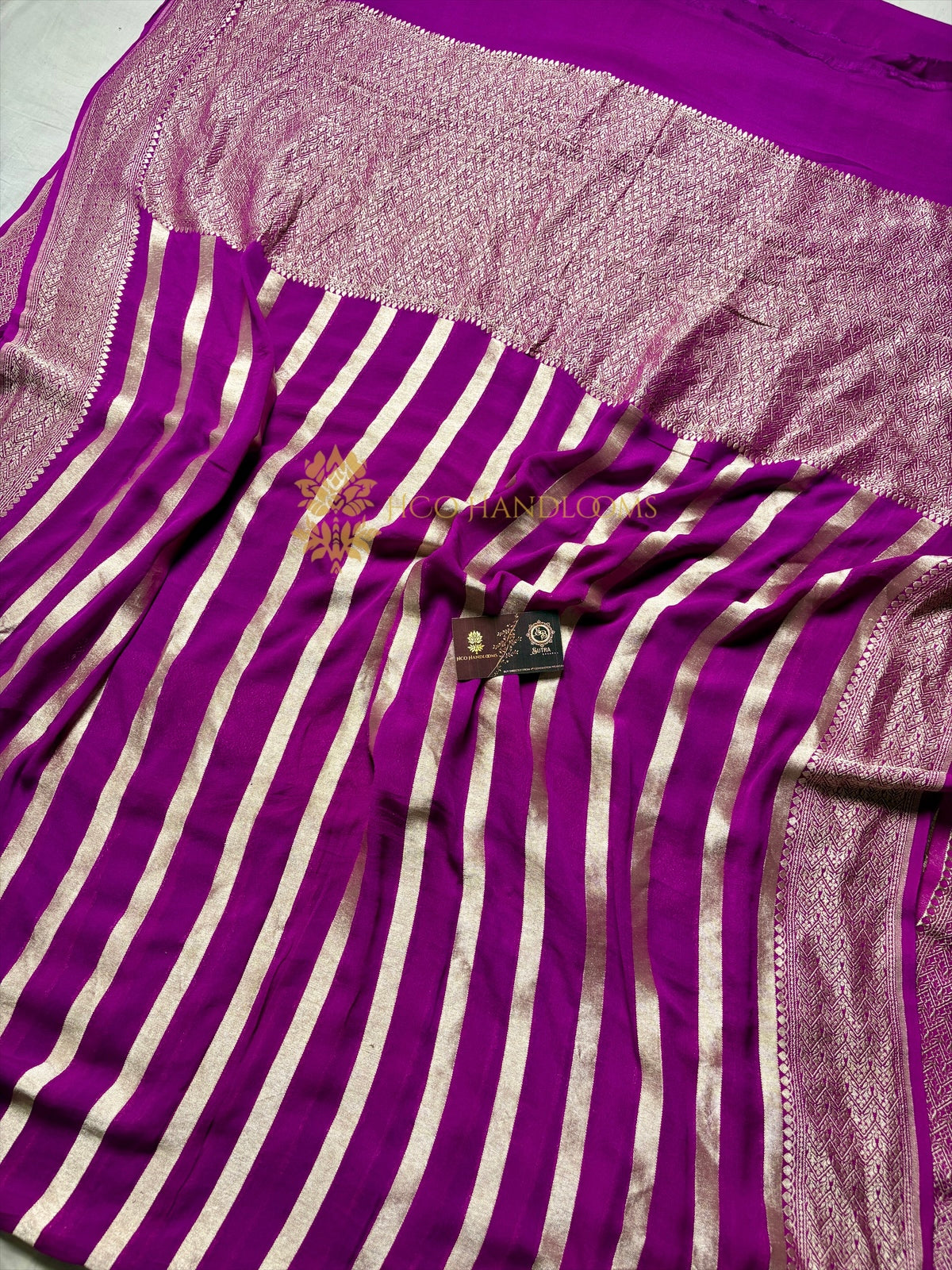 Magenta Pure Khaddi Georgette Silk Handloom Banarasi Saree - Water Zari