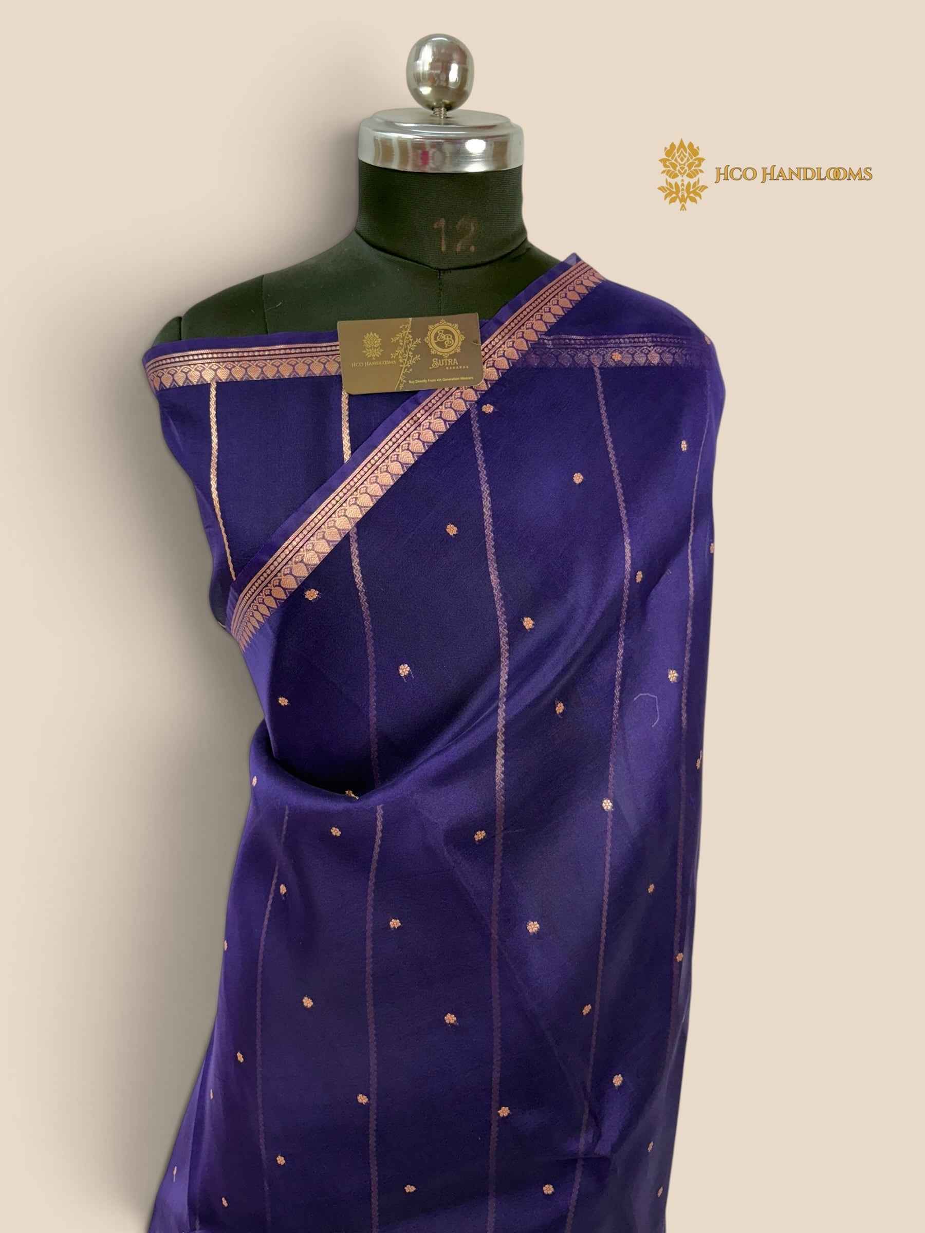 Pure Kora Silk Handloom Banarasi Saree - All Over Small Buti