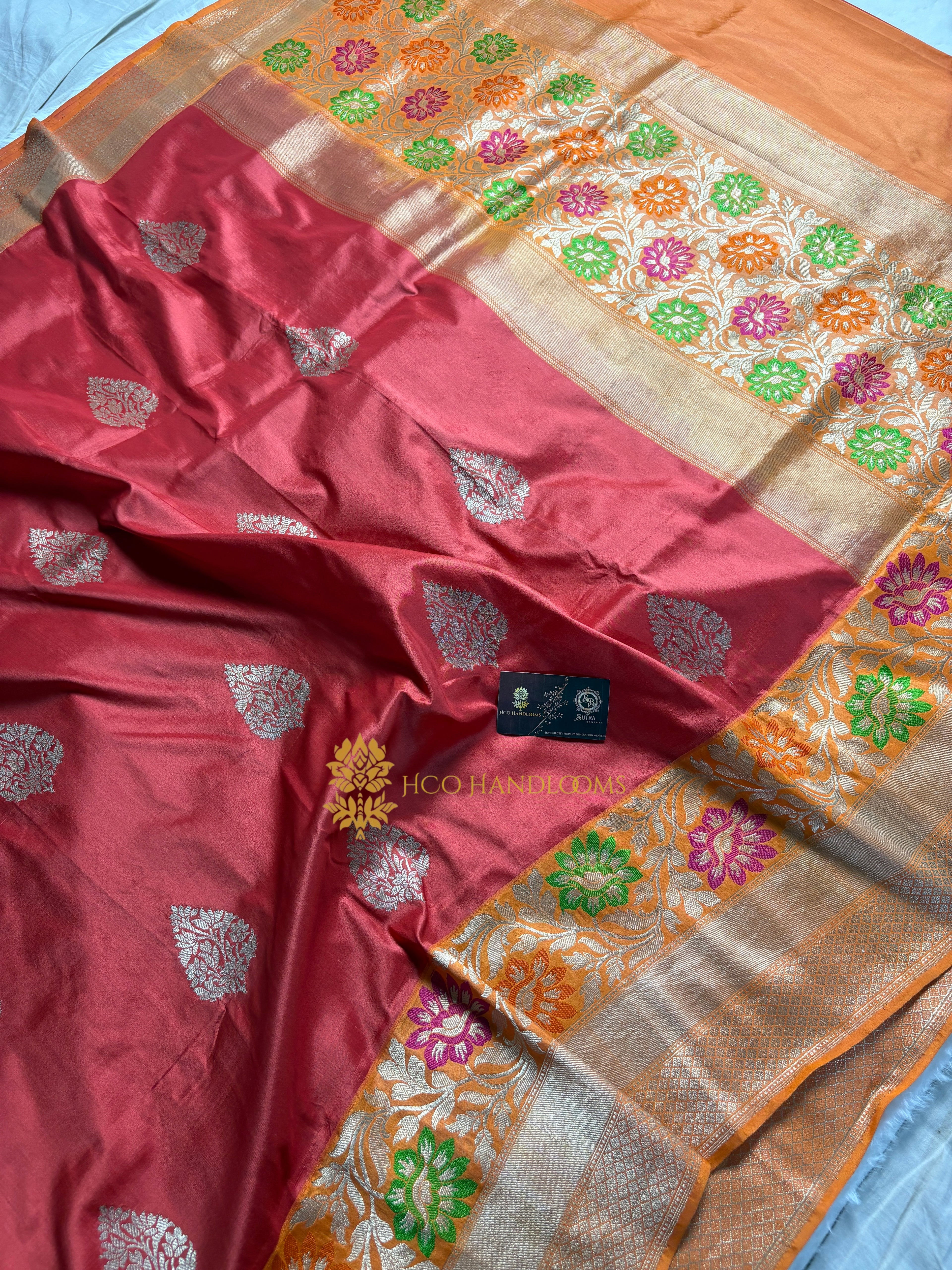 Pure Katan Silk Handloom Banarasi Saree - All Over Kadhua Meenakari Motifs