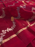 Pure Kora Silk Handloom Banarasi Saree - All Over Kadhua Lahariya