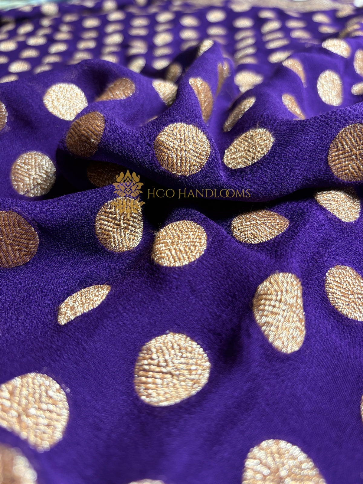 Purple Pure Khaddi Georgette Silk Handloom Banarasi Saree - Antique Zari
