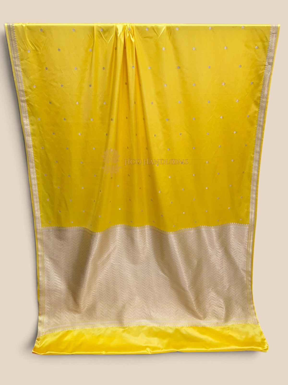 Yellow Premium Mashru Katan Silk Banarasi Saree - Small Motifs