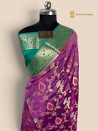 Contrast Pure Mango Katan Silk Banarasi Saree - All Over Meenakari Jaal