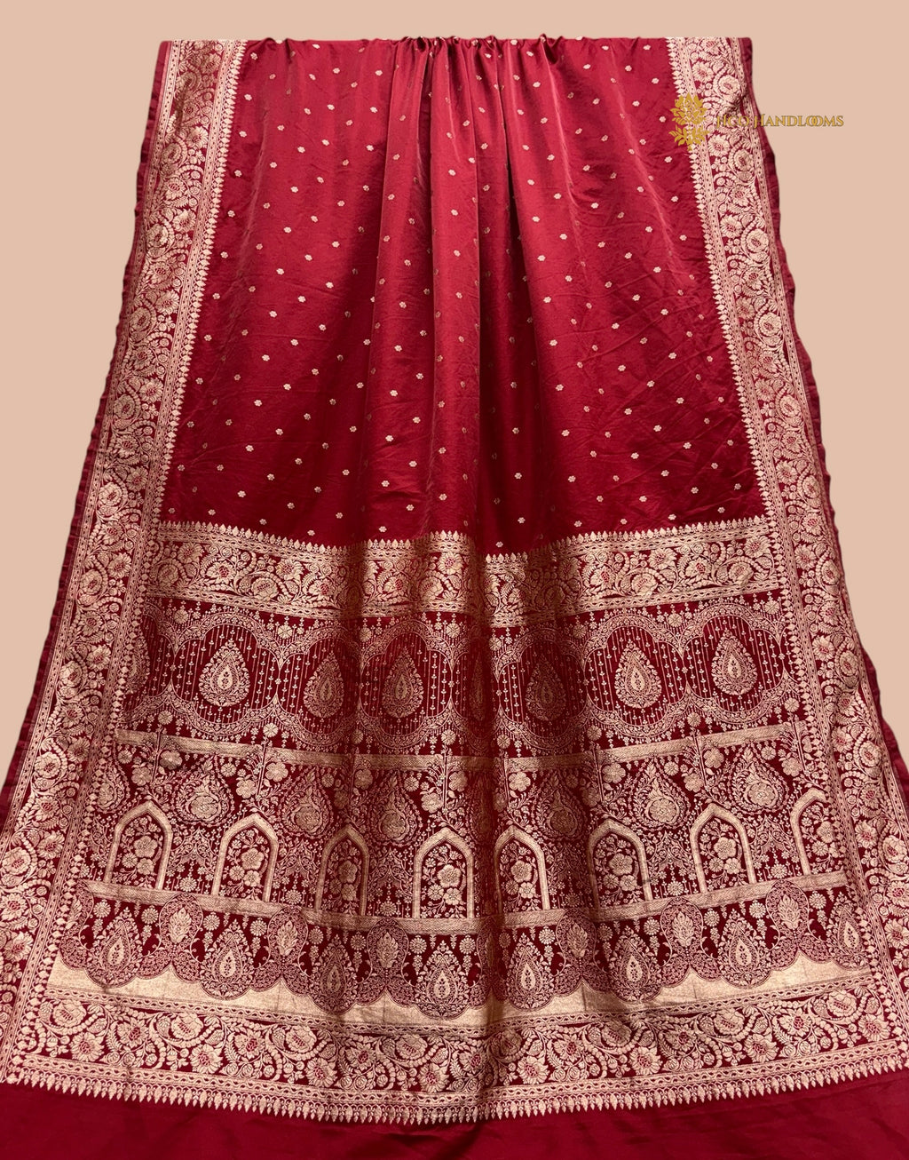 Regal Red Premium Mashru Katan Silk Banarasi Saree - All Over Floral Motifs