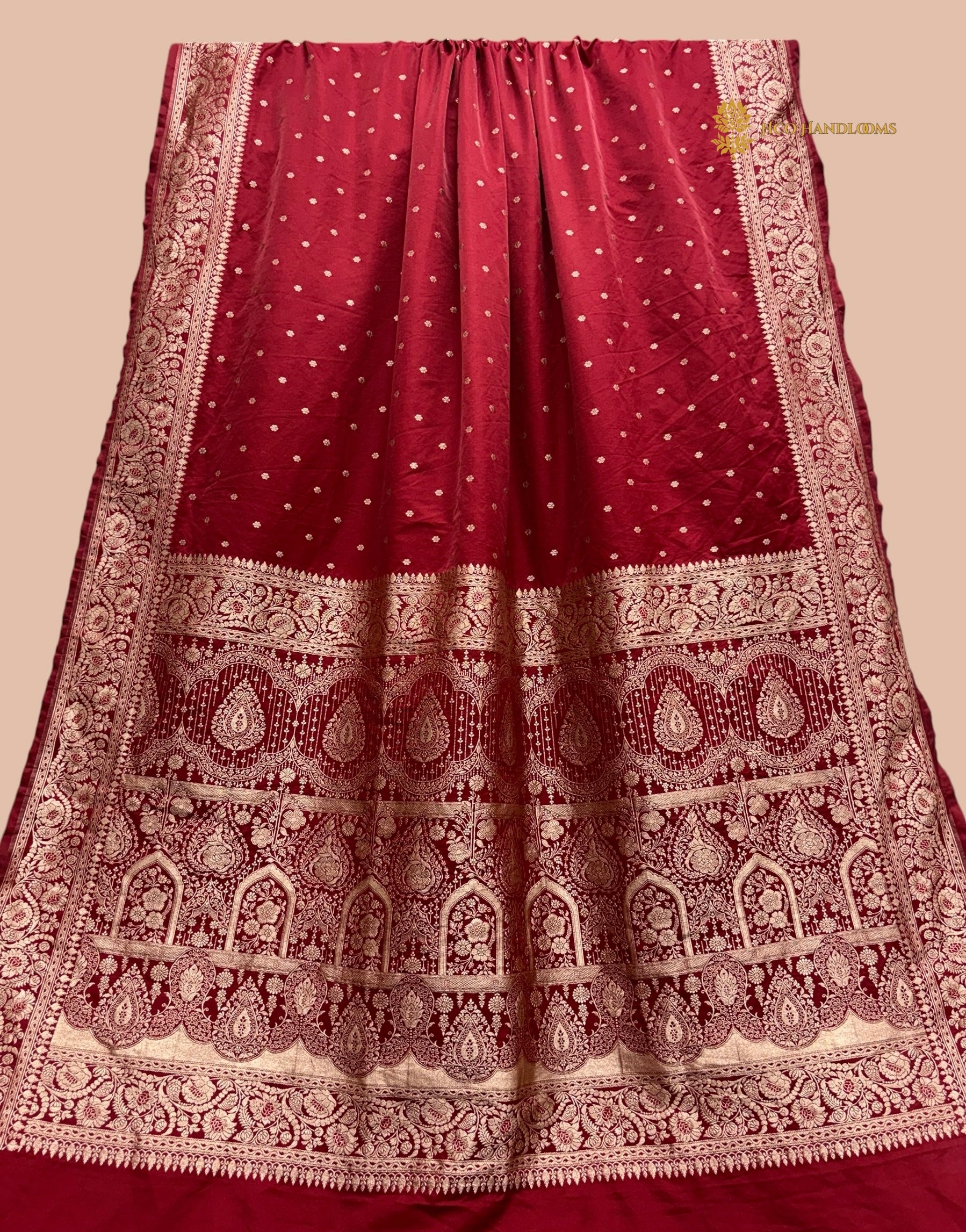Regal Red Premium Mashru Katan Silk Banarasi Saree - All Over Floral Motifs