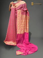 Carrot Pink Pure Khaddi Georgette Silk Handloom Banarasi Saree - Gold Zari