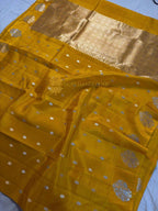 Pure Raw Mango Silk Handloom Banarasi Saree - All Over Kadhua Motifs