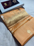 Peach Pure Mango Katan Silk Handloom Banarasi Saree - All Over Kadhua Motifs