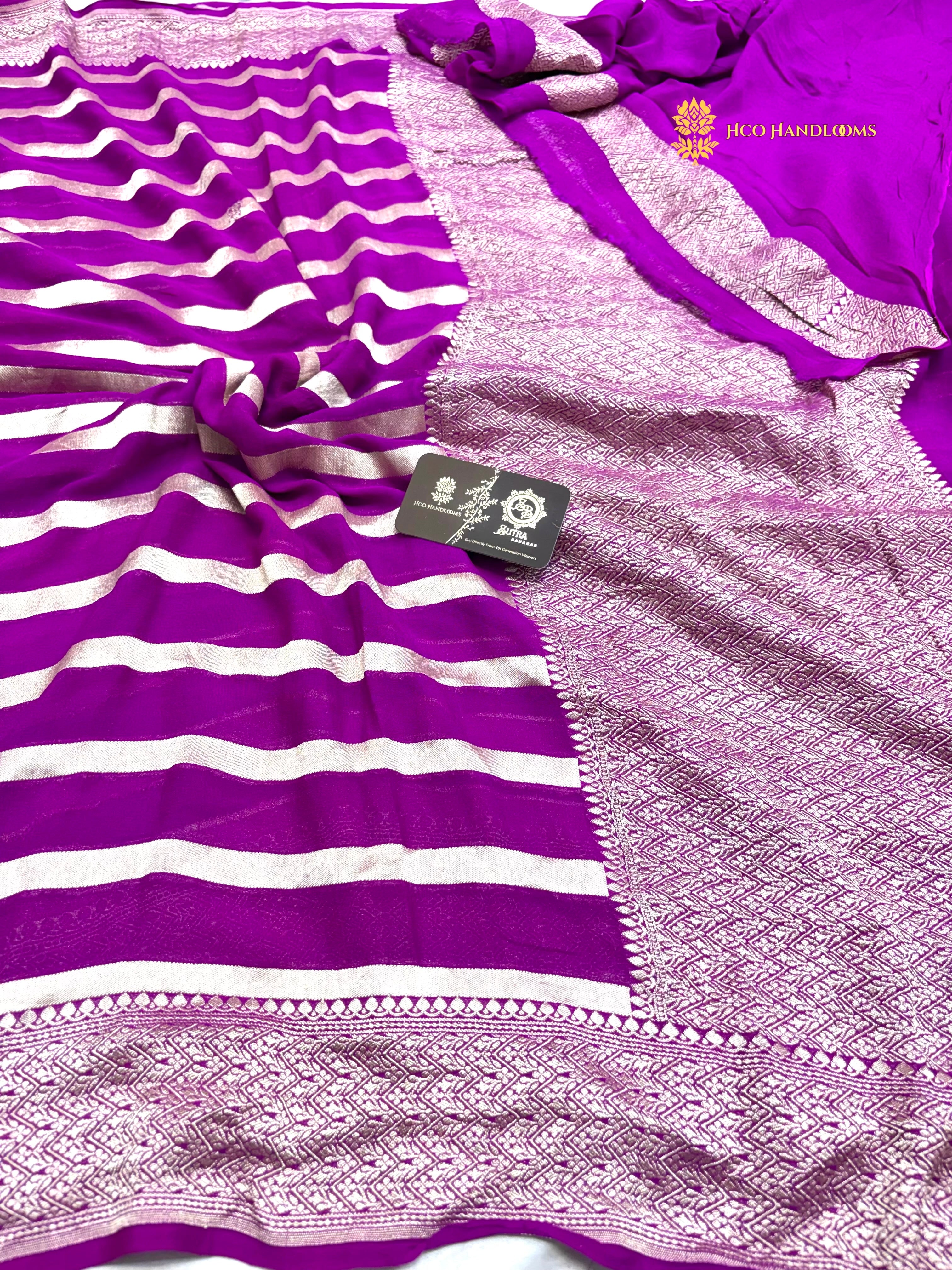 Purple Pure Khaddi Georgette Silk Handloom Banarasi Saree