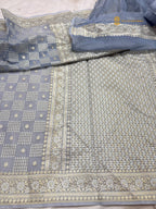 Pastel Blue Premium Cotton Jamdani Banarasi Saree - All Over Jaal