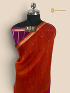 Orange & Pink Ombre Pure Kora Silk Handloom Banarasi Saree - All Over Small Buti