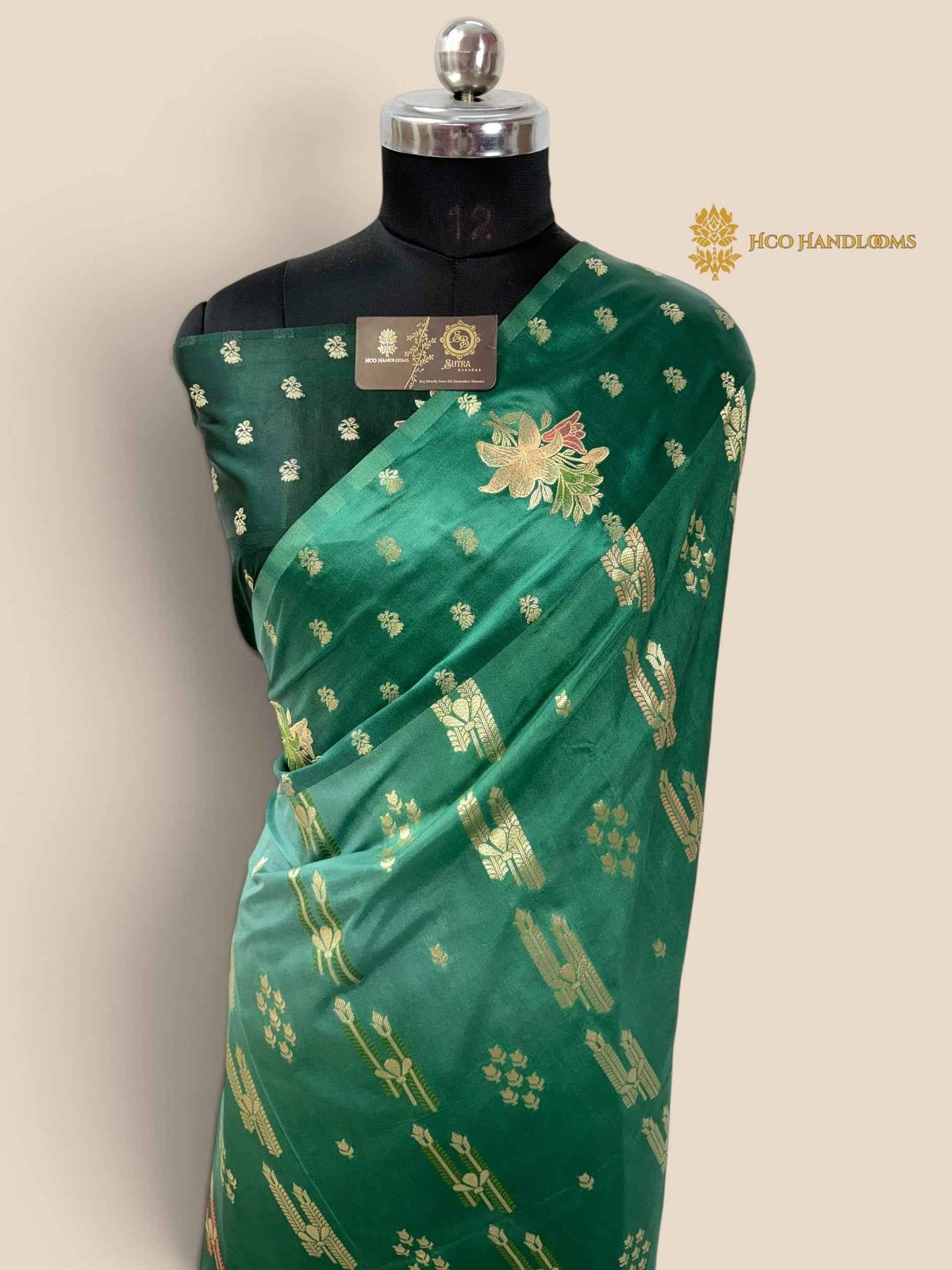 Green Gradient Premium Soft Silk Banarasi Saree - All Over Meenakari Motifs