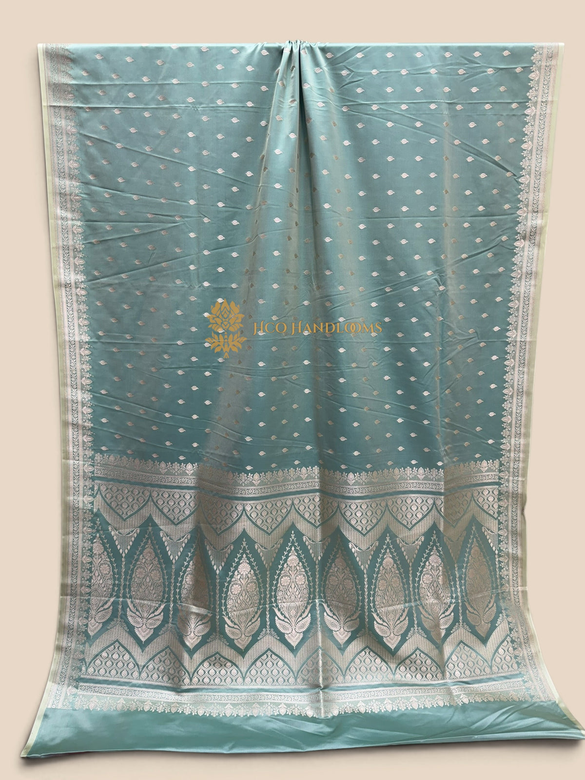 Light Blue Premium Mashru Katan Silk Banarasi Saree - Small Motifs