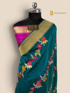 Teal Green Pure Katan Silk Handloom Banarasi Saree - All Over Meenakari Aada