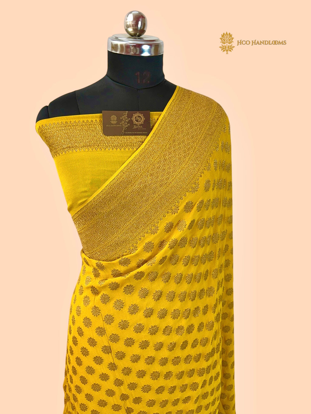 Mustard Gold Pure Khaddi Georgette Silk Handloom Banarasi Saree