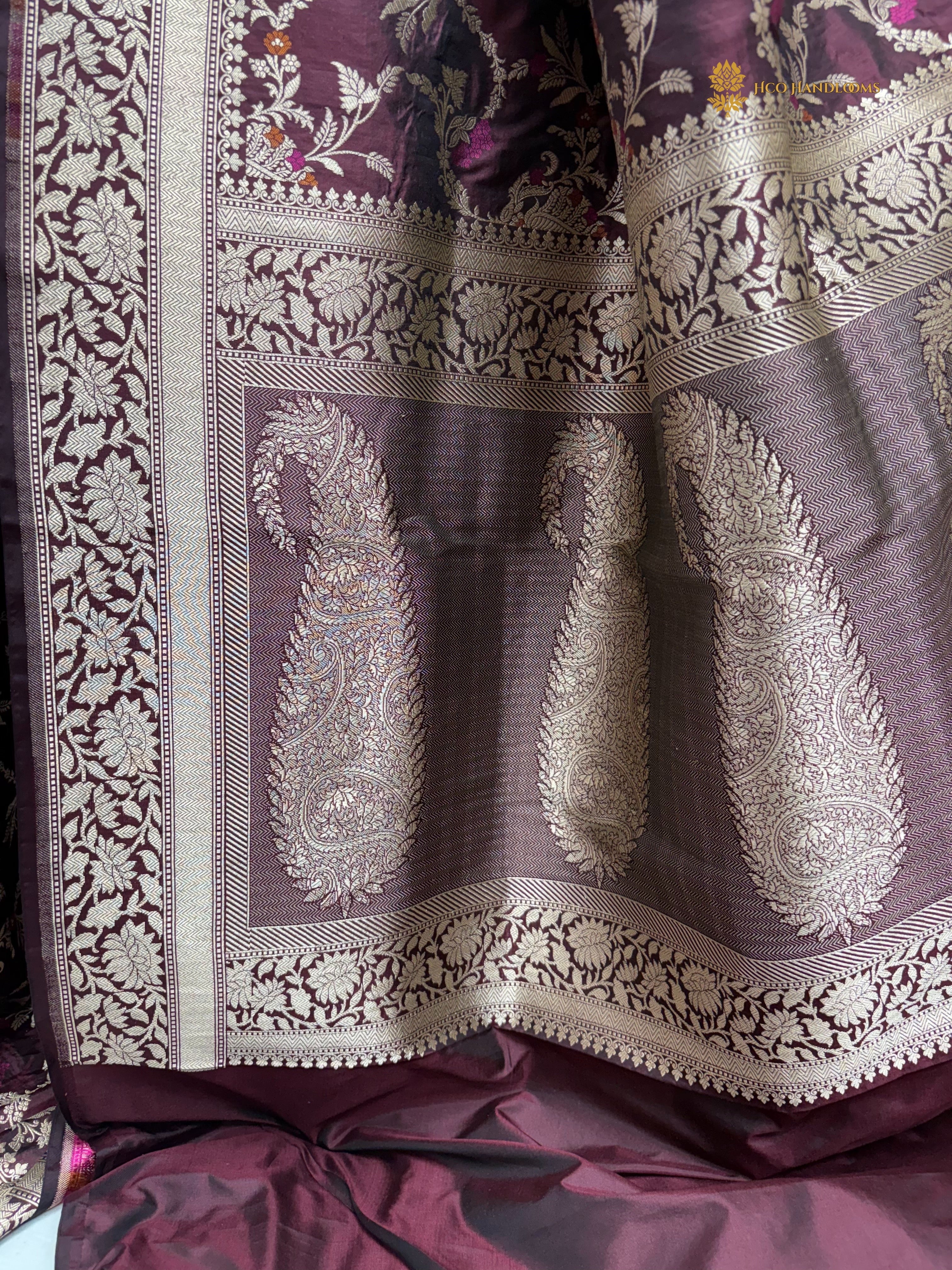 Regal Pure Katan Silk Handloom Banarasi Saree - All Over Jaal Work With Meenakari