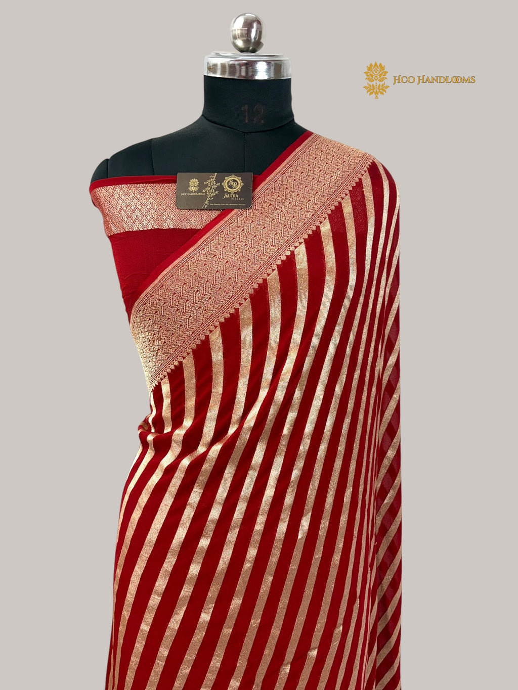 Regal Red Pure Khaddi Georgette Silk handloom Banarasi Saree - Water Zari