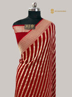 Regal Red Pure Khaddi Georgette Silk handloom Banarasi Saree - Water Zari