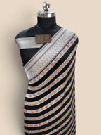 Black Pure Khaddi Georgette Silk handloom Banarasi Saree - Water Zari