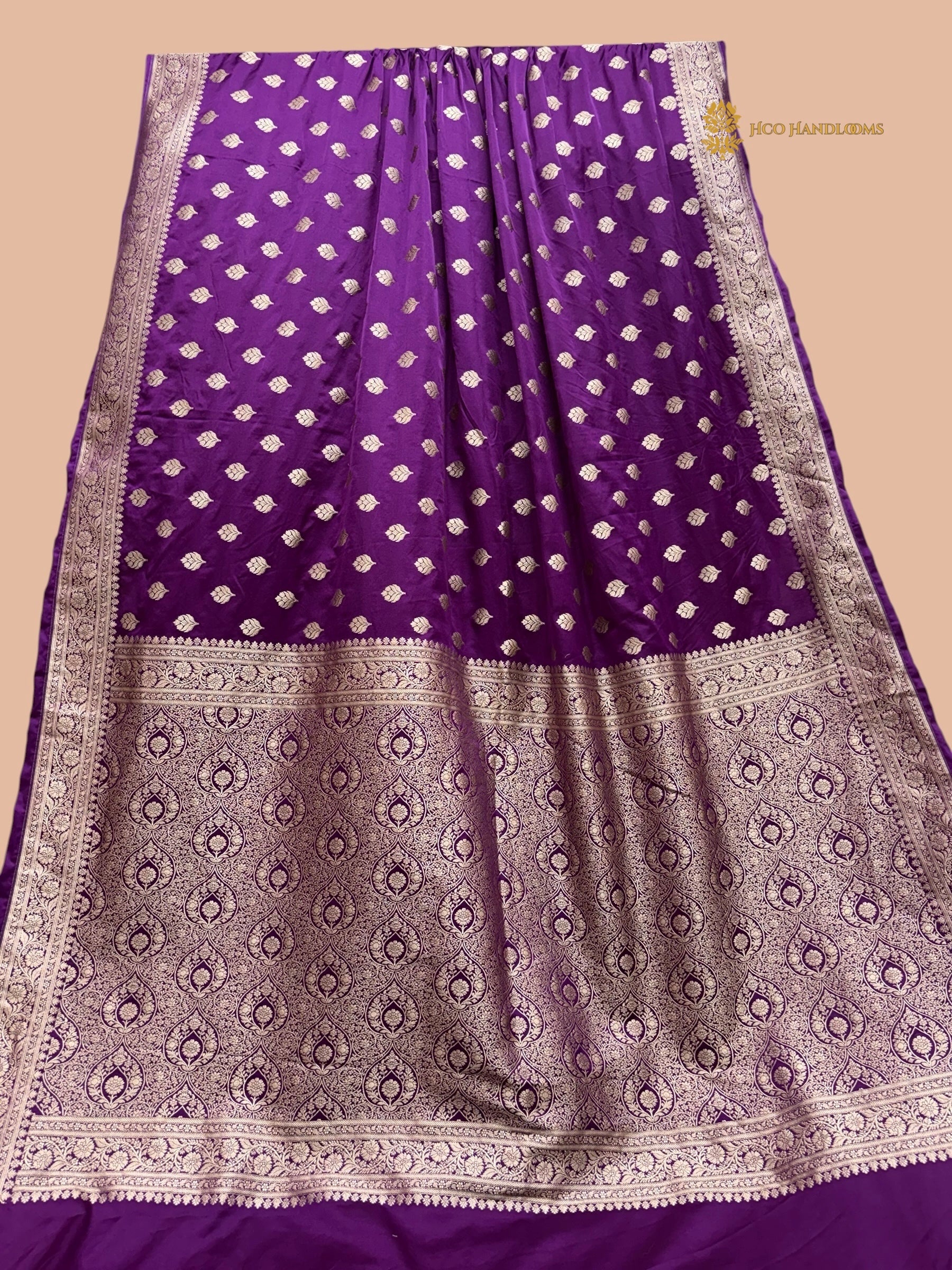 Regal Purple Premium Mashru Katan Silk Banarasi Saree - All Over Floral Motifs