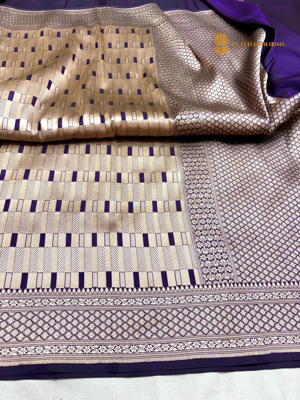 Royal Blue Pure Katan Silk Handloom Banarasi Saree - All Over Geometric Tanchui