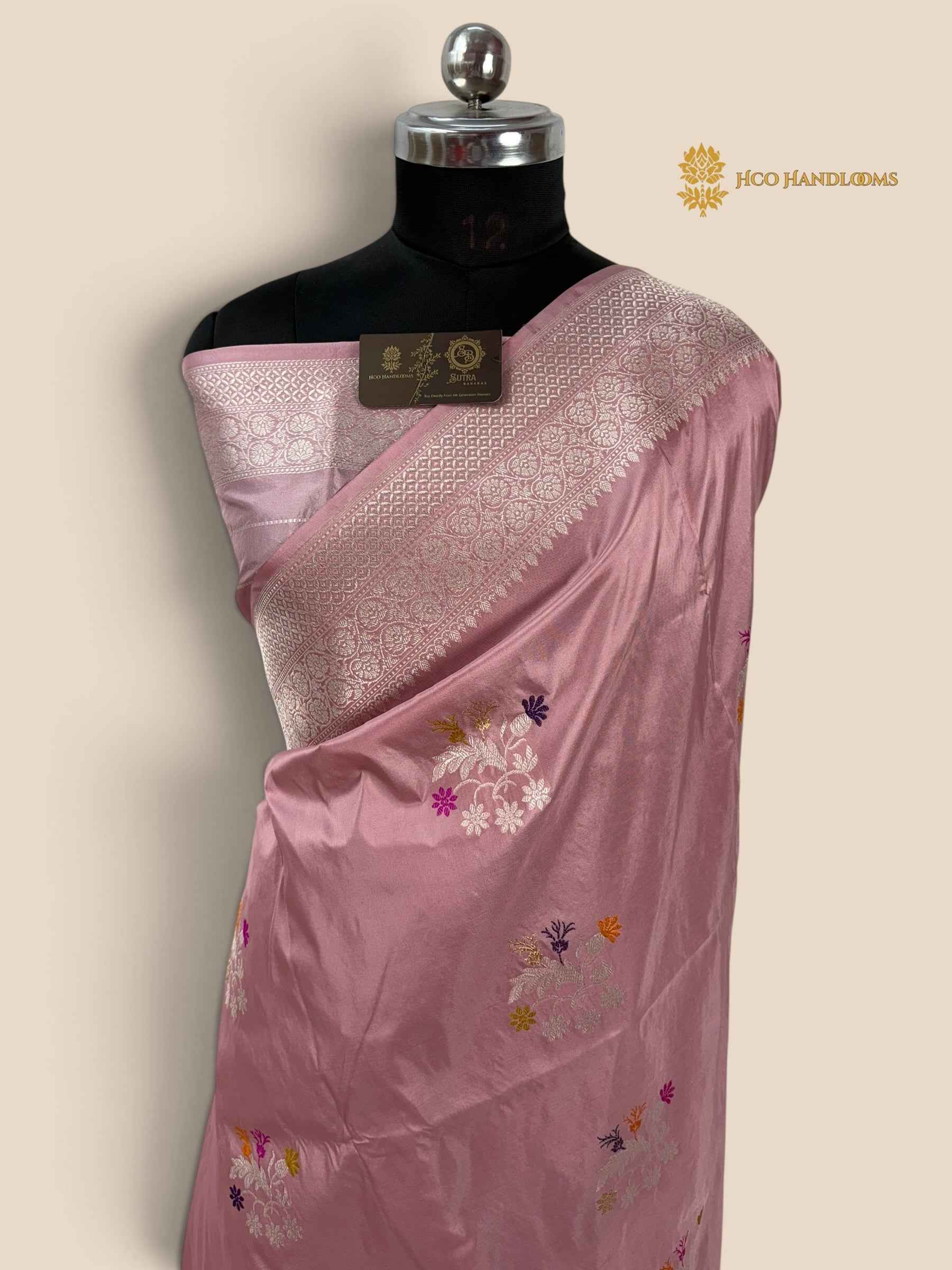 Pure Katan Silk Handloom Banarasi Saree - All Over Kadhua Meenakari Motifs