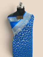 Blue Pure Khaddi Georgette Silk handloom Banarasi Saree - Silver Zari