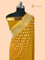 Gold Pure Khaddi Georgette Silk Handloom Banarasi Saree