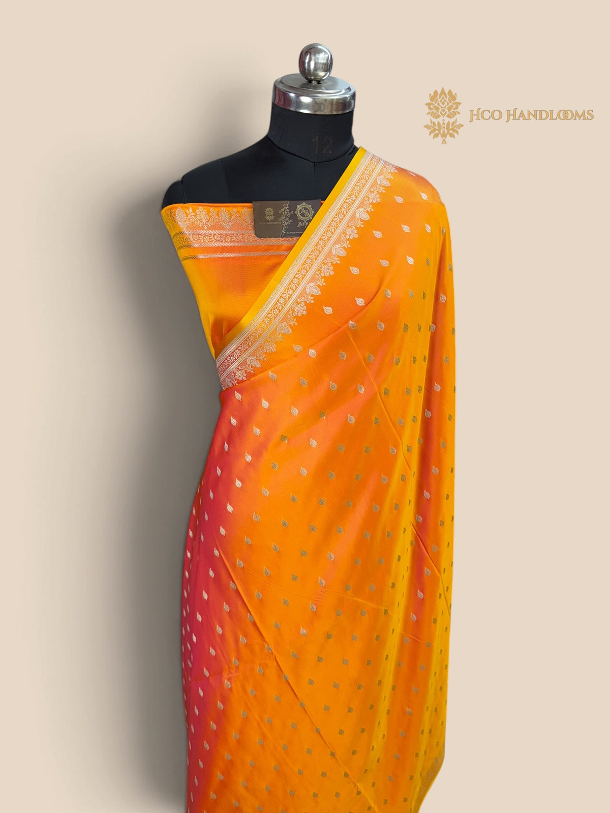 Dual Shade Gold Premium Mashru Katan Silk Banarasi Saree - Small Motifs