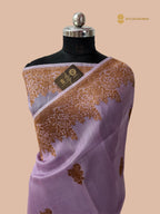 Mauve Pure Kora Silk Handloom Banarasi Saree - All Over Kadhua Motifs